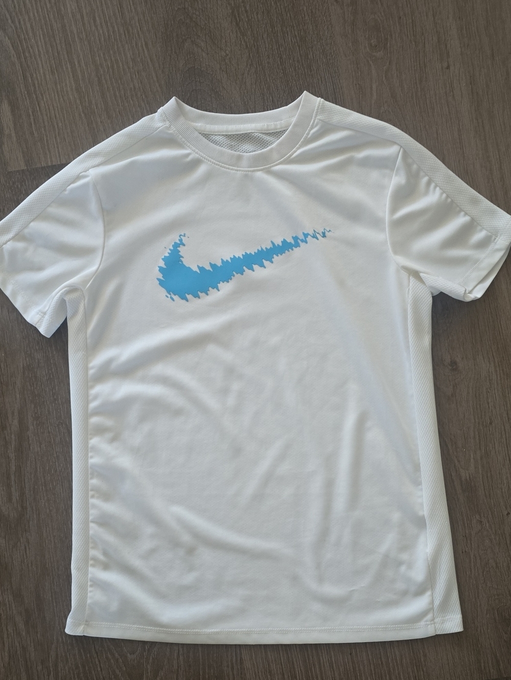 Nike Swim Rash White Shirt with Light Blue Swoosh